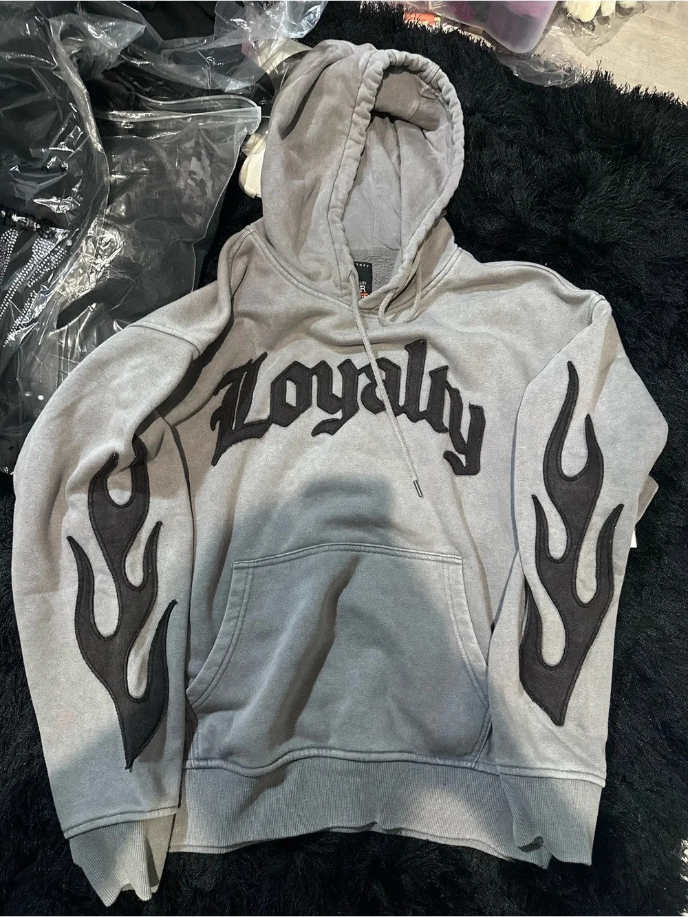 Loyalty Crewneck Hoodie in Gray with Black Flame Details